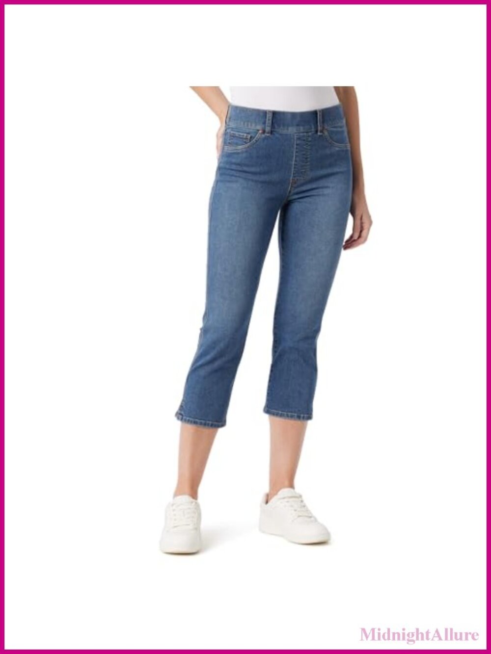 High Rise Pull On Straight Leg Capri Comfort Waist Slim Fit Cropped Pants